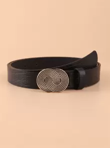 Textured Round Buckle Belt With Punch Tool - Black - View 1