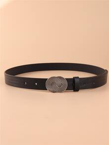 Textured Round Buckle Belt With Punch Tool - Black - View 2