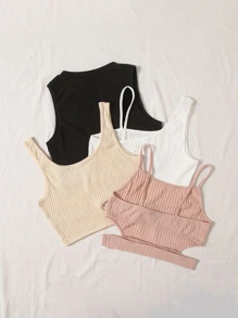 SHEIN EZwear 4pcs Ribbed Knit Crop Tank Top & Cami Top Set - Multicolor - View 2