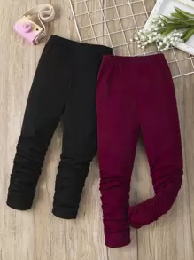 Toddler Girls 2pcs Solid Stacked Trousers - Multicolor - View 1