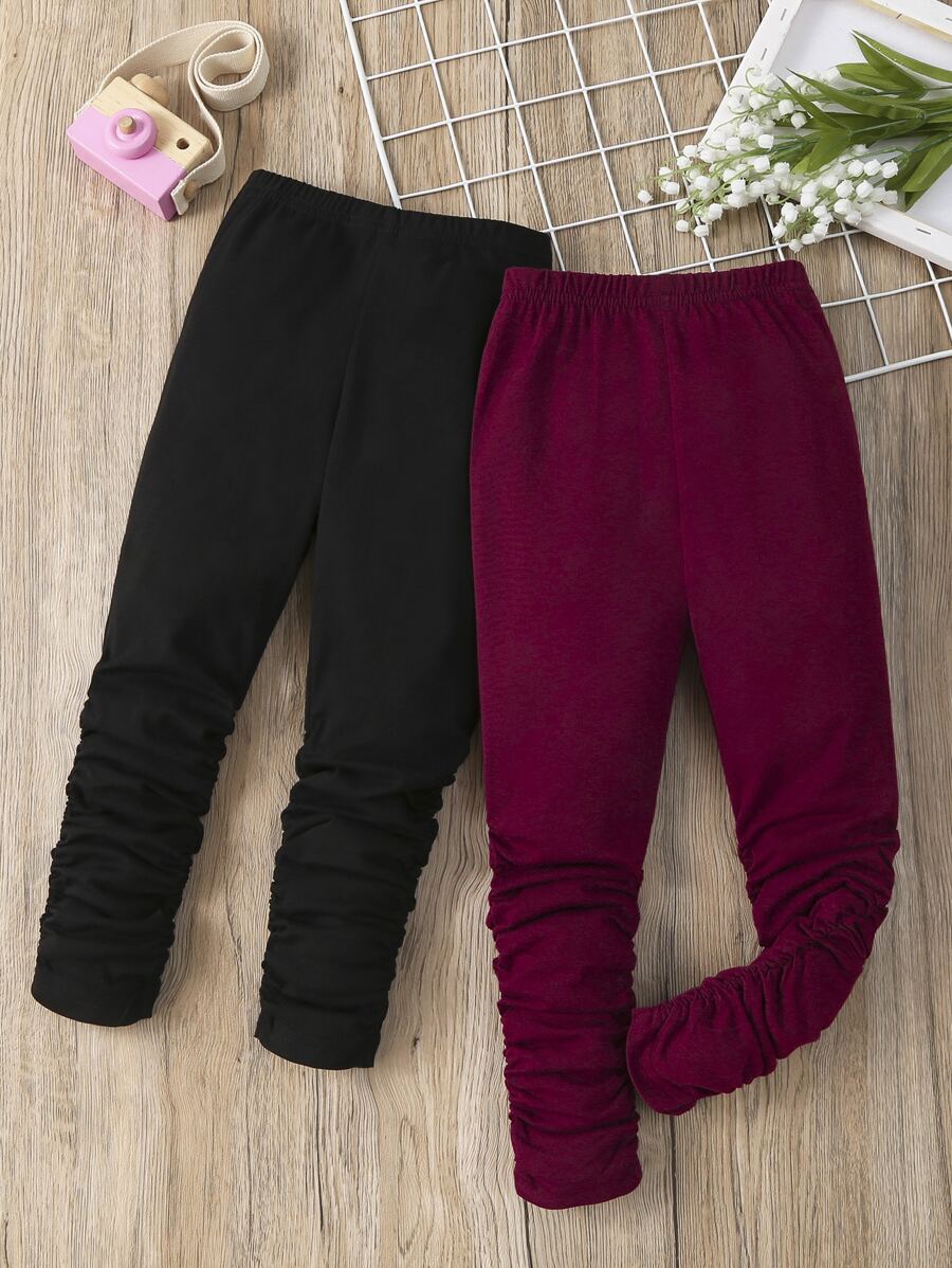 Toddler Girls 2pcs Solid Stacked Trousers - Multicolor - View 1