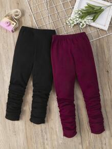 Toddler Girls 2pcs Solid Stacked Trousers - Multicolor - View 2