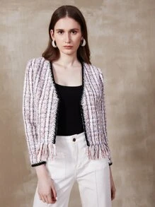 MOTF PREMIUM TWEED FRINGE OPEN FRONT OVERCOAT - Multicolor - View 1