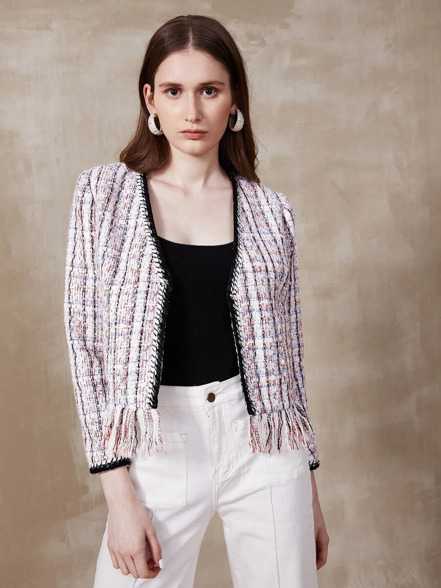 MOTF PREMIUM TWEED FRINGE OPEN FRONT OVERCOAT - Multicolor - View 1