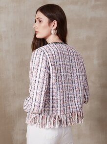 MOTF PREMIUM TWEED FRINGE OPEN FRONT OVERCOAT - Multicolor - View 2