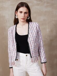 MOTF PREMIUM TWEED FRINGE OPEN FRONT OVERCOAT - Multicolor - View 6