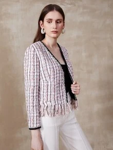 MOTF PREMIUM TWEED FRINGE OPEN FRONT OVERCOAT - Multicolor - View 8