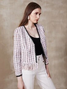 MOTF PREMIUM TWEED FRINGE OPEN FRONT OVERCOAT - Multicolor - View 9