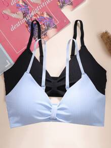 Girls 2pcs Solid Wireless Bralet - Multicolor - View 1