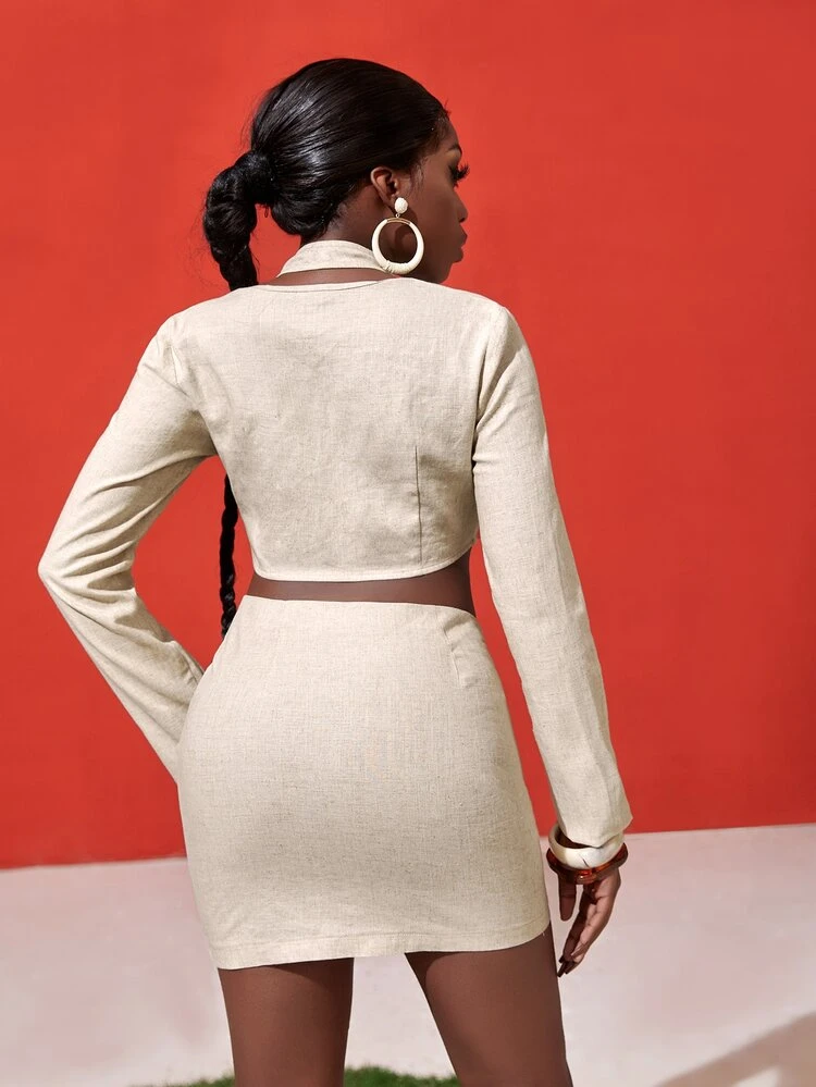 Hook And Eye Cut-out Crop Top & Lace Up Knot Skirt Set