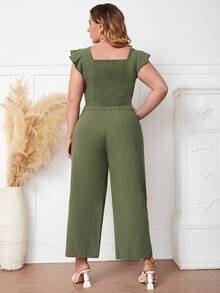 大碼前扭結蝴蝶袖短款上衣和下擺開叉長褲 - 軍綠色 - 查看 2