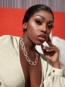 Slaydiva Bishop Sleeve Tied Open Back Crop Top - Beige - View 3