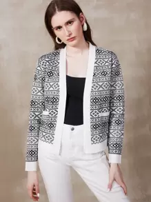 MOTF PREMIUM 女士休闲复古针织混合开衫 - 黑與白 - 查看 1