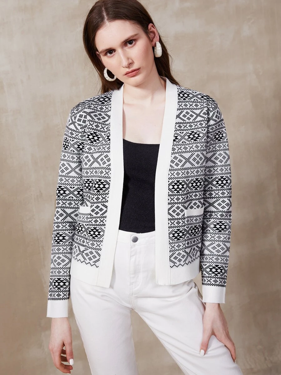 MOTF PREMIUM 女士休闲复古针织混合开衫 - 黑與白 - 查看 1