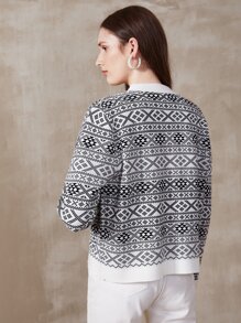 MOTF PREMIUM 女士休闲复古针织混合开衫 - 黑與白 - 查看 2