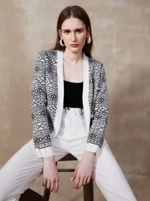 MOTF PREMIUM 女士休闲复古针织混合开衫 - 黑與白 - 查看 3