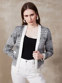 MOTF PREMIUM 女士休闲复古针织混合开衫 - 黑與白 - 查看 4