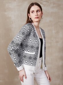 MOTF PREMIUM 女士休闲复古针织混合开衫 - 黑與白 - 查看 5