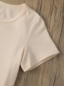 SHEIN Young Girl Solid Tee & Stacked Leggings - Apricot - View 5
