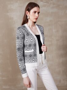 MOTF PREMIUM 女士休闲复古针织混合开衫 - 黑與白 - 查看 6