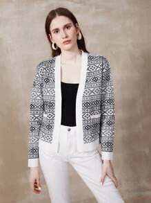 MOTF PREMIUM 女士休闲复古针织混合开衫 - 黑與白 - 查看 7