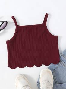 小女童條紋針織貝殼邊吊帶上衣 - 酒紅色 - 查看 2