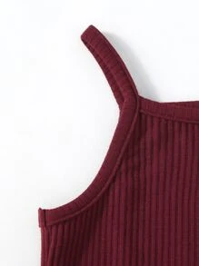小女童條紋針織貝殼邊吊帶上衣 - 酒紅色 - 查看 3