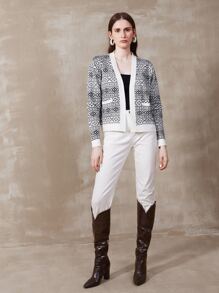 MOTF PREMIUM 女士休闲复古针织混合开衫 - 黑與白 - 查看 8