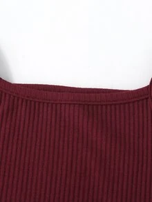 小女童條紋針織貝殼邊吊帶上衣 - 酒紅色 - 查看 4