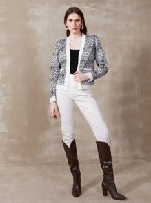 MOTF PREMIUM 女士休闲复古针织混合开衫 - 黑與白 - 查看 9