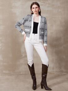 MOTF PREMIUM 女士休闲复古针织混合开衫 - 黑與白 - 查看 10