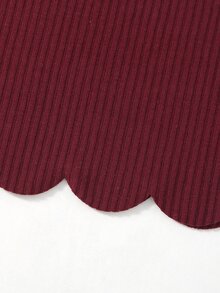 小女童條紋針織貝殼邊吊帶上衣 - 酒紅色 - 查看 5