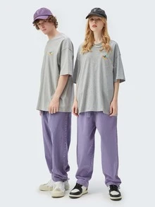 1 pieza Camiseta de hombros caídos con estampado de extraterrestre - Gris Claro - Ver 4