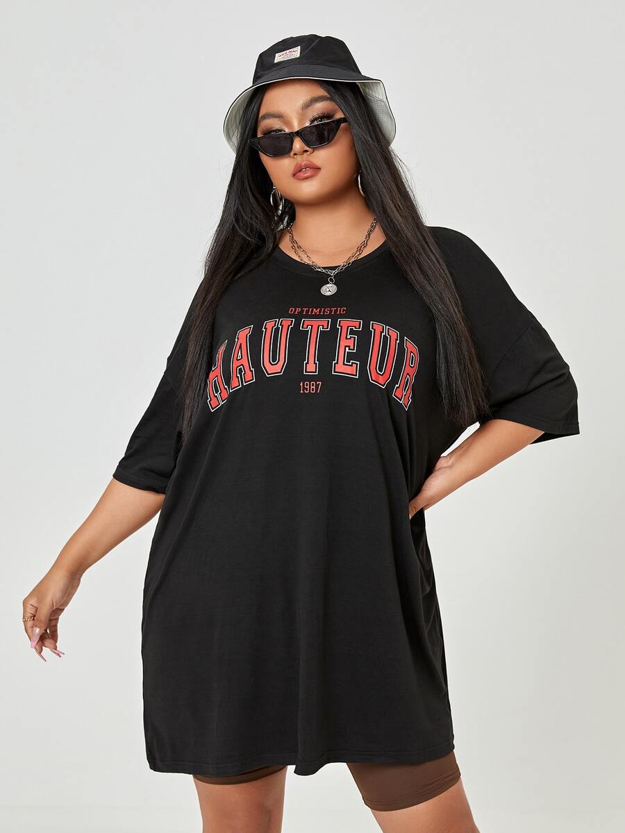 Áo thun Plus size Lá thư Giải trí - màu đen - Xem 1