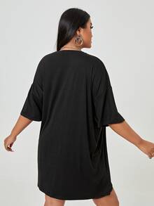 Áo thun Plus size Lá thư Giải trí - màu đen - Xem 2