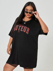 Áo thun Plus size Lá thư Giải trí - màu đen - Xem 3