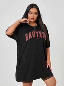 Áo thun Plus size Lá thư Giải trí - màu đen - Xem 4