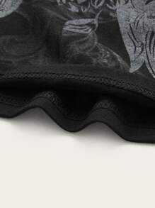 ROMWE Goth Floral & Wings Print Tee - Black - View 4