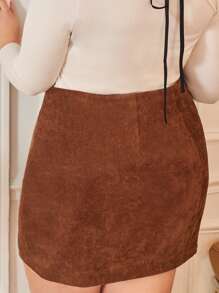 Falda con botón de pana - Café integral - Ver 2