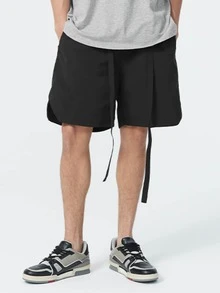 Manfinity Men Notched Hem Drawstring Waist Shorts - Black - View 3