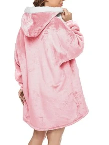 Hooded Fleece Wearable Blanket - Pink - View 3