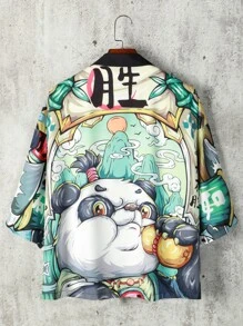 Manfinity EMRG Men Cartoon And Letter Graphic Drop Shoulder Open Front Kimono Without Tee - Multicolor - View 1