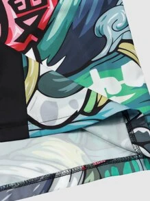 Manfinity EMRG Men Cartoon And Letter Graphic Drop Shoulder Open Front Kimono Without Tee - Multicolor - View 4