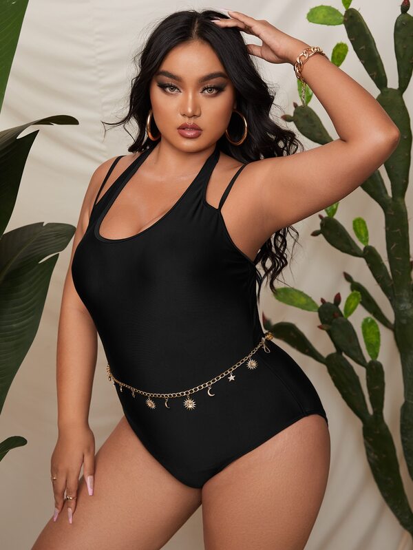 Plus Plain Cut Out One Piece Swimsuit SHEIN USA