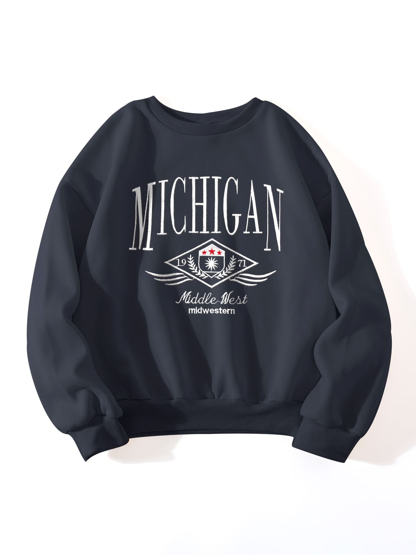 SHEIN Unity Graphic & Letter Embroidery Drop Shoulder Sweatshirt - Navy Blue - View 1