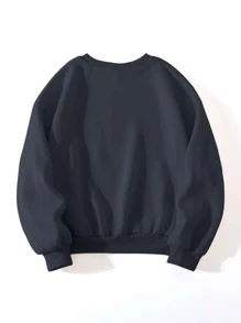 SHEIN Unity Graphic & Letter Embroidery Drop Shoulder Sweatshirt - Navy Blue - View 2