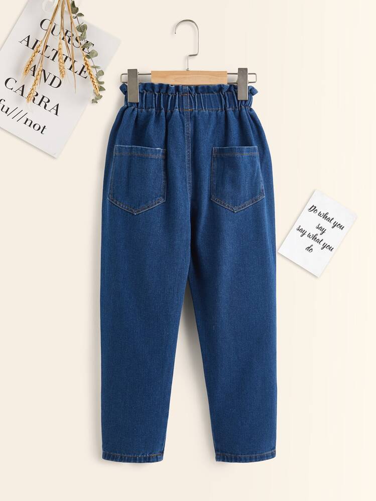 כפתורים קדמיים פשוט ג'ינס לילדות - כהה שטוף - ראה 2