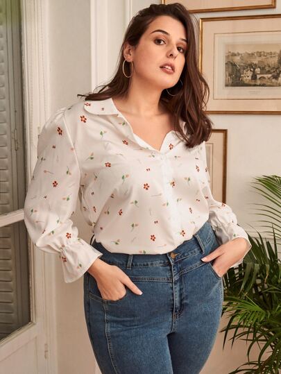 Chemisier à imprimé floral manches évasées