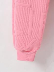 女孩字母圖案落肩袖運動衫和衛褲 - 藕粉色 - 查看 3