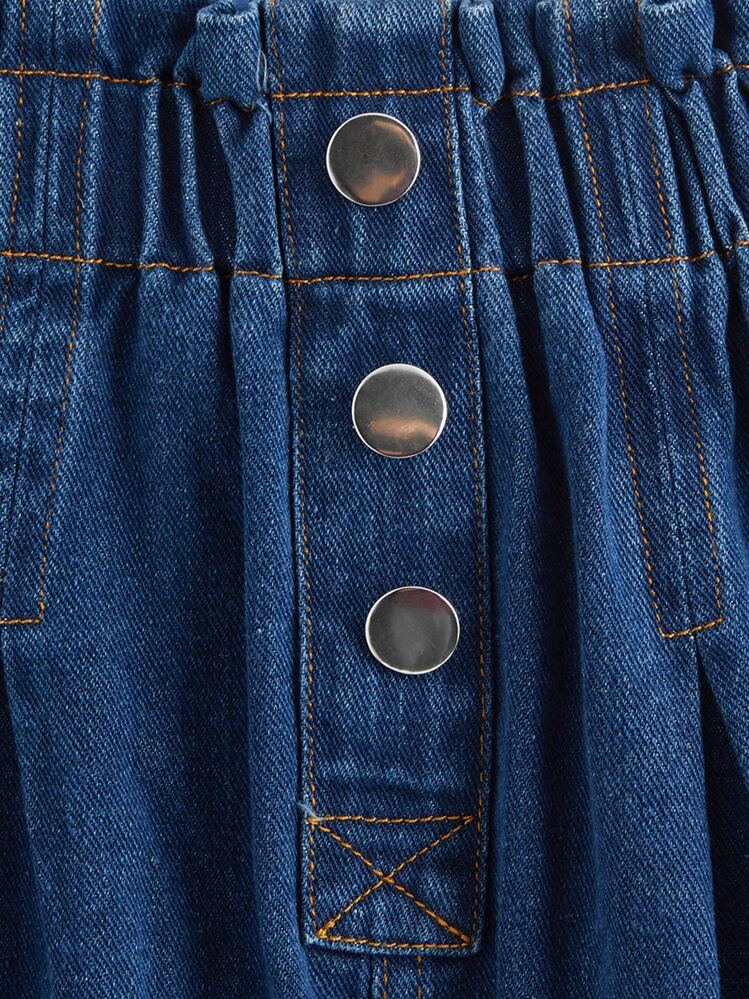 כפתורים קדמיים פשוט ג'ינס לילדות - כהה שטוף - ראה 4